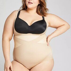 Shape by Cacique Level 3 Contouring Open-Bust Bodysuit Tan Beige Shapewear